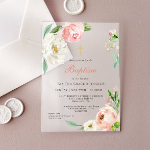 Vrouwelijke Roze Aquarel Bloemrijke Religieuze Doo Acryl Uitnodigingen