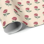 Vrouwelijke Roze Aquarelrozen op Warm Zand Cadeaupapier (Rol Hoek)