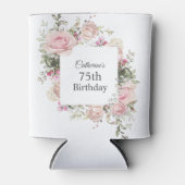 Vrouwelijke Roze Bloemen 75e Verjaardag Blikjeskoeler (Voorkant)