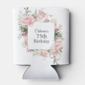 Vrouwelijke Roze Bloemen 75e Verjaardag Blikjeskoeler (Achterkant)