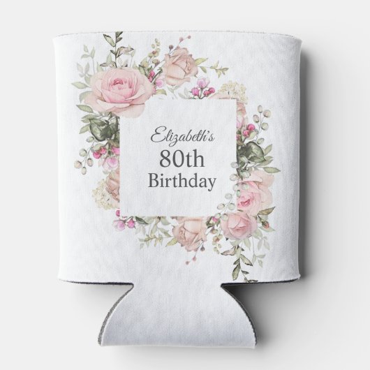 Vrouwelijke Roze Bloemen 80ste Verjaardag Blikjeskoeler