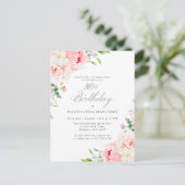 Vrouwelijke Roze Bloemen 80ste Verjaardag Surprise Uitnodiging Briefkaart (Staand voorkant)