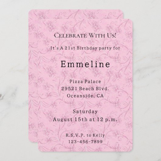  vrouwelijke roze bloemenverjaardag kaart (Voorkant / Achterkant)