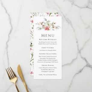 Vrouwelijke Roze Bloemige Evenementenmenu Menu