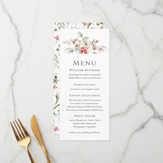 Vrouwelijke Roze Bloemige Evenementenmenu Menu (Voorkant / Achterkant in situ)