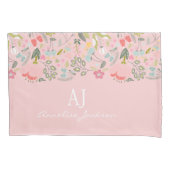 Vrouwelijke roze bloemrijke chic monogram naam gep kussensloop (Voorkant)