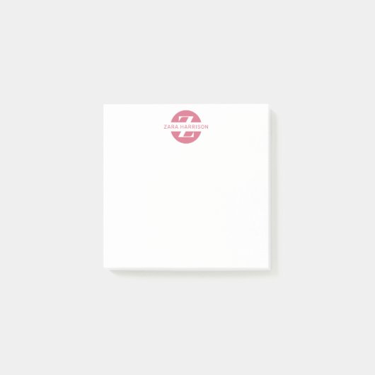 Vrouwelijke Roze Cirkel Naam Bedrijfsmonogram Post-it® Notes (Voorkant)