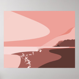 Vrouwelijke roze digitale kunst strand zeegezicht poster