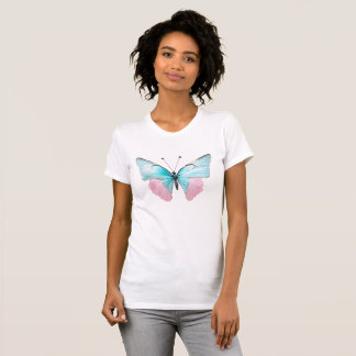 Vrouwelijke Roze en Aqua Vlinder T-shirt