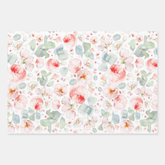 Vrouwelijke Roze en Witte Waterverf Bloemen  Inpakpapier Vel (Voorkant)
