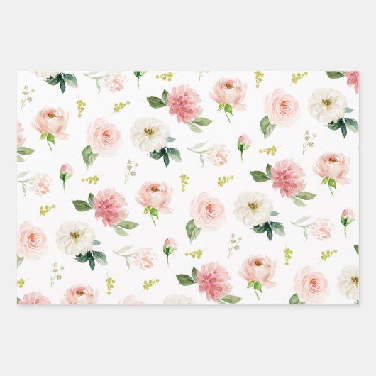 Vrouwelijke Roze en Witte Waterverf Bloemen Inpakpapier Vel (Voorkant 2)
