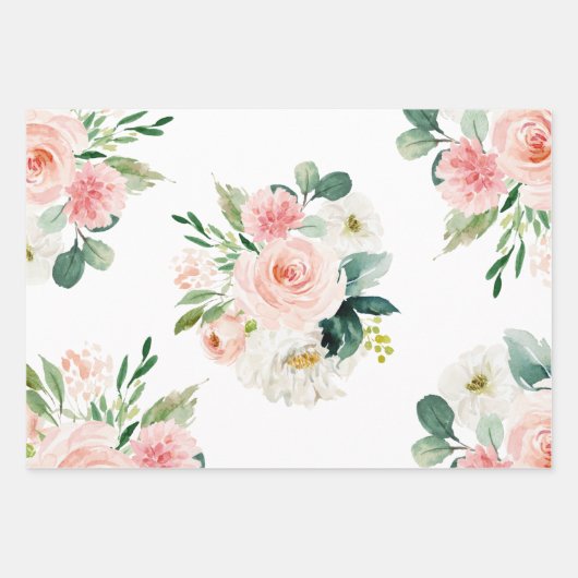Vrouwelijke Roze en Witte Waterverf Bloemen Inpakpapier Vel (Voorkant)
