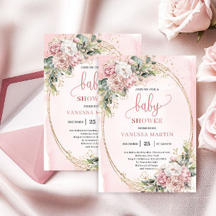 Vrouwelijke Roze Gouden Bloemige Eucalyptus Baby S Kaart