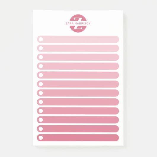 Vrouwelijke Roze Gradiënt Monogram Takenlijst Post-it® Notes (Voorkant)