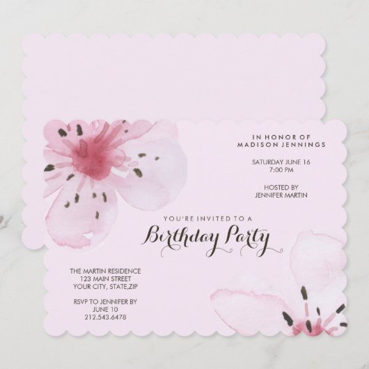  Vrouwelijke Roze Kersenbloesem Verjaardagsfeest Kaart (Voorkant / Achterkant)