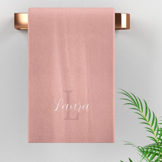 Vrouwelijke roze monogram naam script gepersonalis bad handdoek
