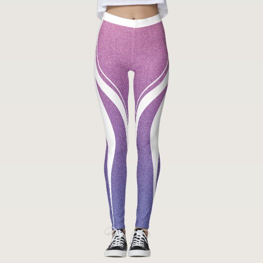 Vrouwelijke Roze Paarse Glitter Hart Bum Gym Leggings (Voorkant)