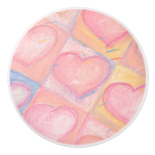Vrouwelijke Roze Pastel Hearts artwork Keramische Knop