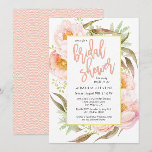 Vrouwelijke roze pioenen bloemig Vrijgezellenfeest Kaart