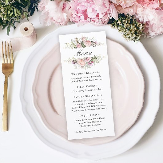 Vrouwelijke Roze Roos Bloemige Evenementenmenu Menu