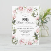 Vrouwelijke Roze Rozen 90ste Verjaardagsfeestje Kaart (Staand voorkant)