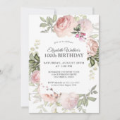 Vrouwelijke Roze Rozen Bloemen 100ste Verjaardagsf Kaart (Voorkant)