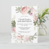 Vrouwelijke Roze Rozen Bloemen 100ste Verjaardagsf Kaart (Staand voorkant)