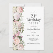 Vrouwelijke Roze Rozen Bloemen 21ste Verjaardagsfe Kaart (Voorkant)
