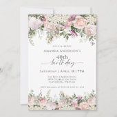 Vrouwelijke Roze Rozen Bloemen 40ste Verjaardagsfe Kaart (Voorkant)