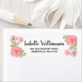 Vrouwelijke roze rozen retourneren adreslabels etiket (Insitu)
