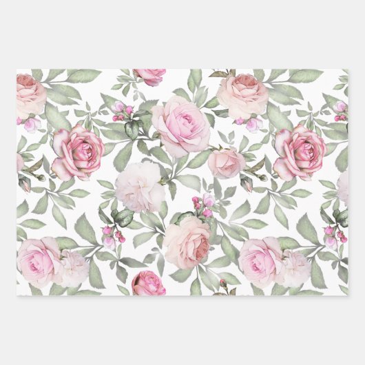Vrouwelijke Roze Rozen Waterverf Bloemen Inpakpapier Vel (Voorkant 3)