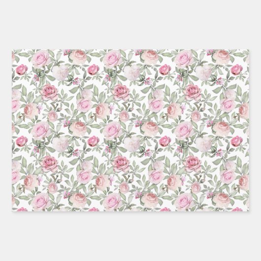 Vrouwelijke Roze Rozen Waterverf Bloemen Inpakpapier Vel (Voorkant)