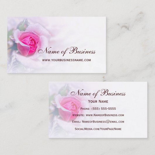 Vrouwelijke Roze Rozenbloem Elegante Bloemen Visitekaartje (Voorkant / Achterkant)