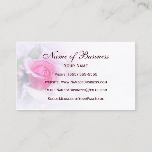 Vrouwelijke Roze Rozenbloem Elegante Bloemen Visitekaartje (Achterkant)