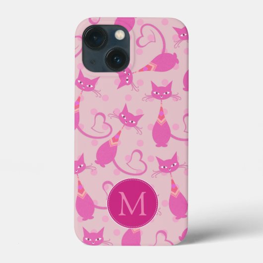 Vrouwelijke Roze Slanke Kat Patroon Monogram Case-Mate iPhone Case (Achterkant)