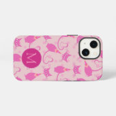Vrouwelijke Roze Slanke Kat Patroon Monogram iPhone Hoesje (Achterkant horizontaal)