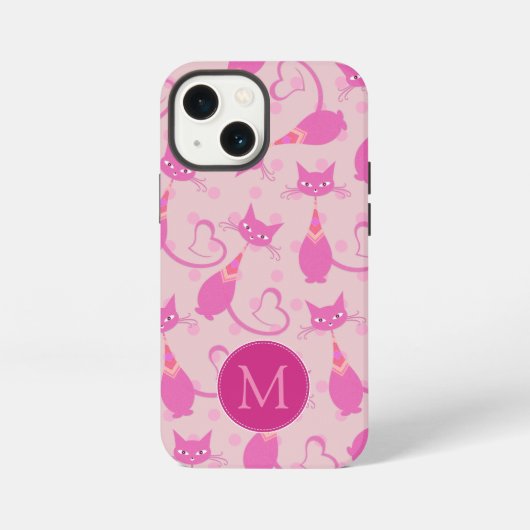 Vrouwelijke Roze Slanke Kat Patroon Monogram iPhone Hoesje (Achterkant)