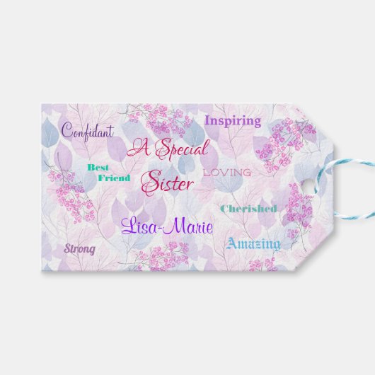 Vrouwelijke roze speciale zuster Thoughtful Heartf Cadeaulabel (Voorkant (Horizontaal))