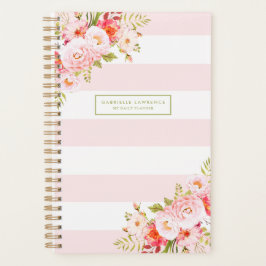 Vrouwelijke Roze Strepen en pioenen Custom Planner