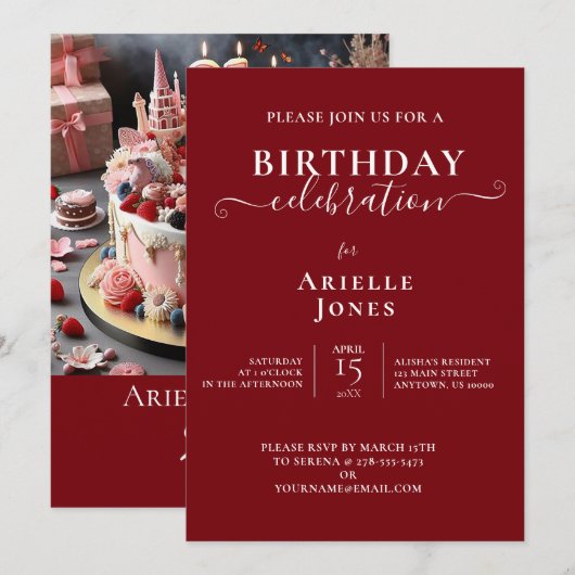 VROUWELIJKE ROZE VERJAARDAGSTAART, 21STE VIERING KAART (Voorkant / Achterkant)