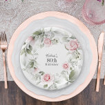 Vrouwelijke Roze Waterverf Bloemen 80ste Verjaarda Papieren Bordje<br><div class="desc">Vier een 80ste verjaardag in prachtige vrouwelijke stijl met dit mooie papieren bord in pastelroze waterverf bloemstukken. Een tekst sjabloon is opgenomen om te personaliseren met de naam van de eregast. U kunt deze sjabloon ook voor andere leeftijden gebruiken door het nummer 80 aan te passen aan uw gewenste leeftijdsnummer....</div>