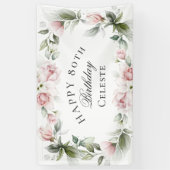 Vrouwelijke Roze Waterverf Bloemen 80ste Verjaarda Spandoek (Verticaal)