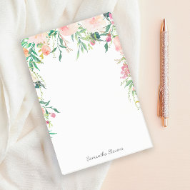 Vrouwelijke Roze Waterverf Bloemen met Jouw naam Post-it® Notes