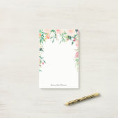 Vrouwelijke Roze Waterverf Bloemen met Jouw naam Post-it® Notes (Op bureau)