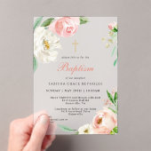 Vrouwelijke Roze Waterverf Bloemen Religieuze Doop Acryl Uitnodigingen (Insitu (Draagbaar))