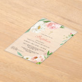Vrouwelijke Roze Waterverf Bloemen Religieuze Doop Acryl Uitnodigingen (Laagn)