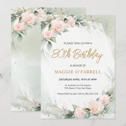 Vrouwelijke roze Waterverf bloemen Verjaardag Kaart (Voorkant / Achterkant)