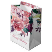  Vrouwelijke Roze Waterverf Bloemen Verjaardag Medium Cadeauzakje (Achterkant Gekanteld)