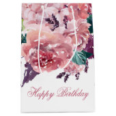  Vrouwelijke Roze Waterverf Bloemen Verjaardag Medium Cadeauzakje (Voorkant)