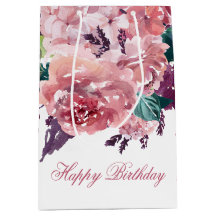  Vrouwelijke Roze Waterverf Bloemen Verjaardag